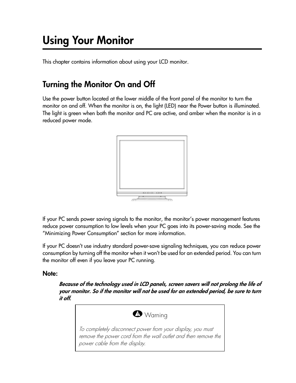 Using your monitor, Turning the monitor on and off | Compaq TFT 1501 User Manual | Page 12 / 38