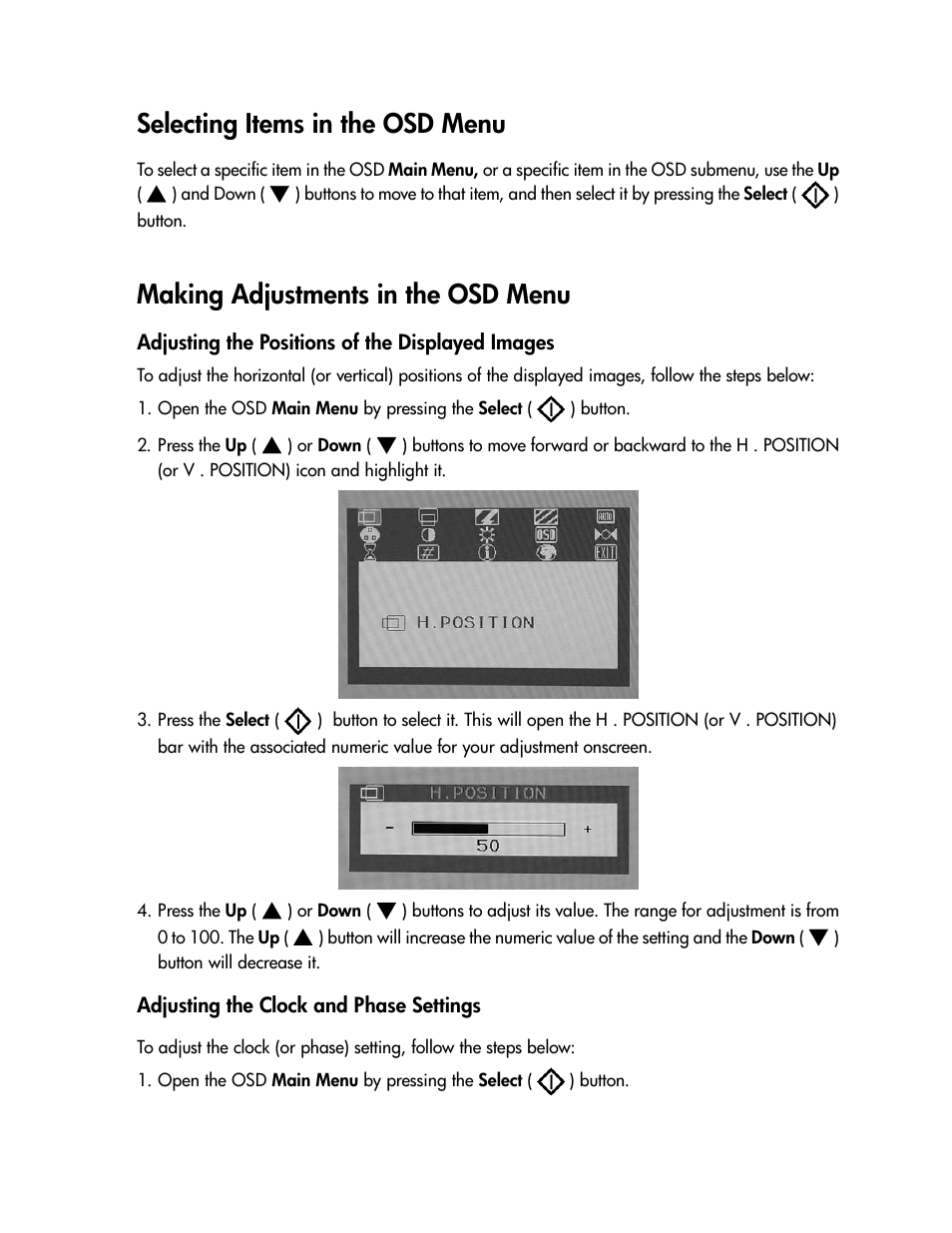 Selecting items in the osd menu, Making adjustments in the osd menu | Compaq TFT 1501 User Manual | Page 18 / 38