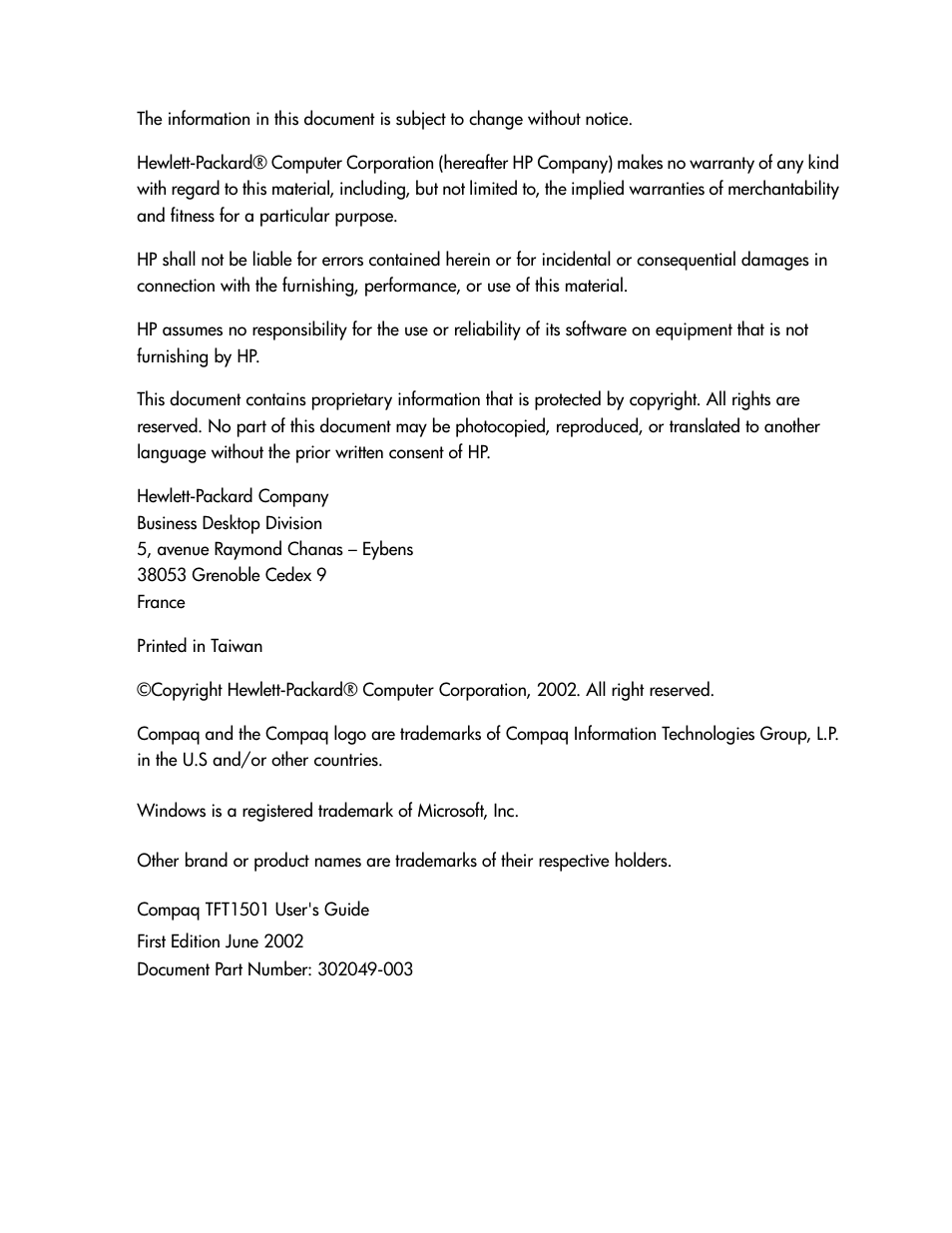 Compaq TFT 1501 User Manual | Page 2 / 38