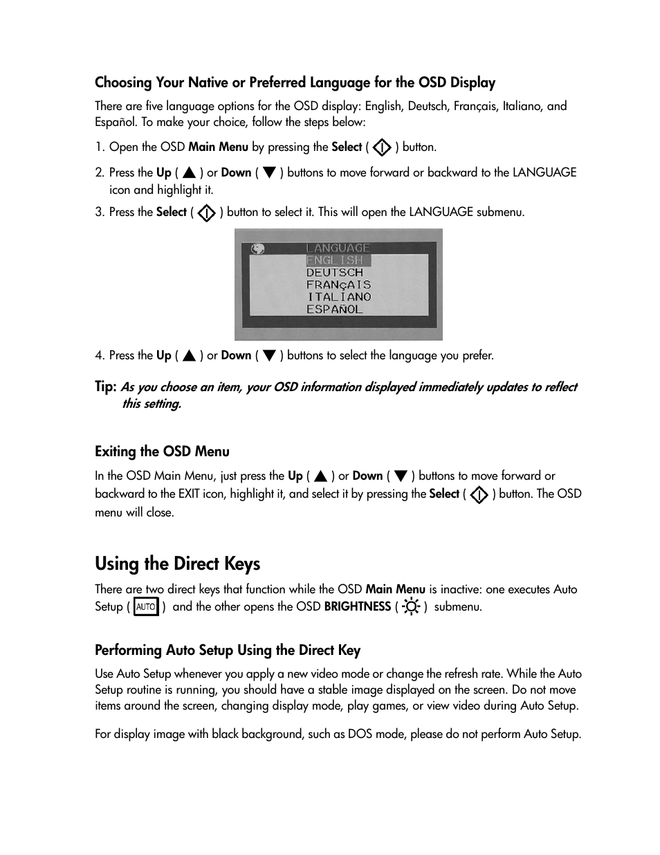 Using the direct keys | Compaq TFT 1501 User Manual | Page 24 / 38
