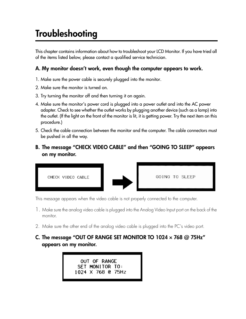 Troubleshooting | Compaq TFT 1501 User Manual | Page 26 / 38