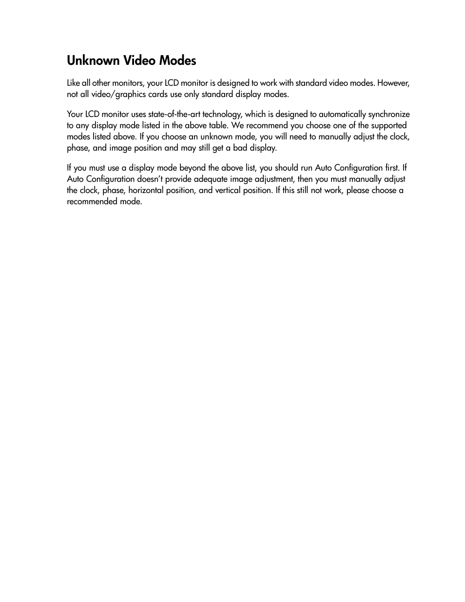 Unknown video modes | Compaq TFT 1501 User Manual | Page 31 / 38