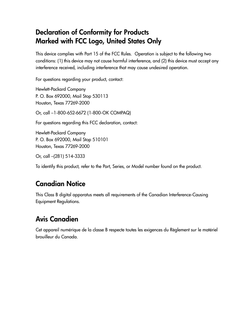 Canadian notice, Avis canadien | Compaq TFT 1501 User Manual | Page 34 / 38