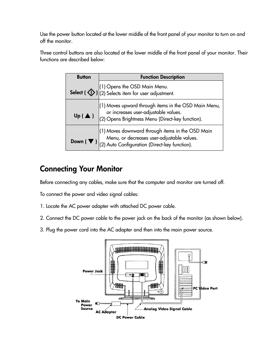 Connecting your monitor | Compaq TFT 1501 User Manual | Page 8 / 38