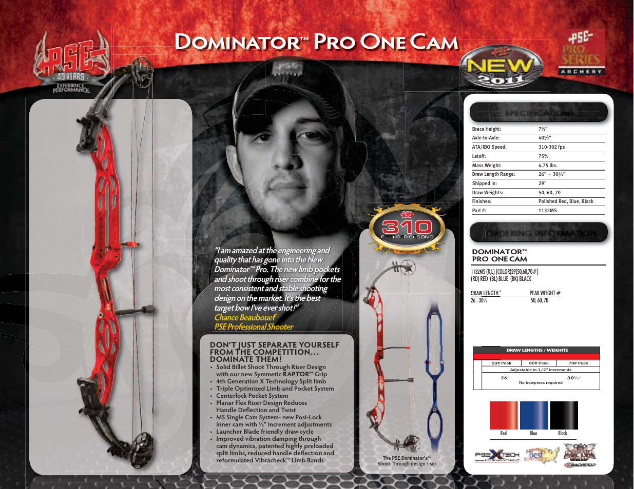 Dominator, Pro one cam | PSE Archery Pro Series Bows 2011 User Manual | Page 13 / 16