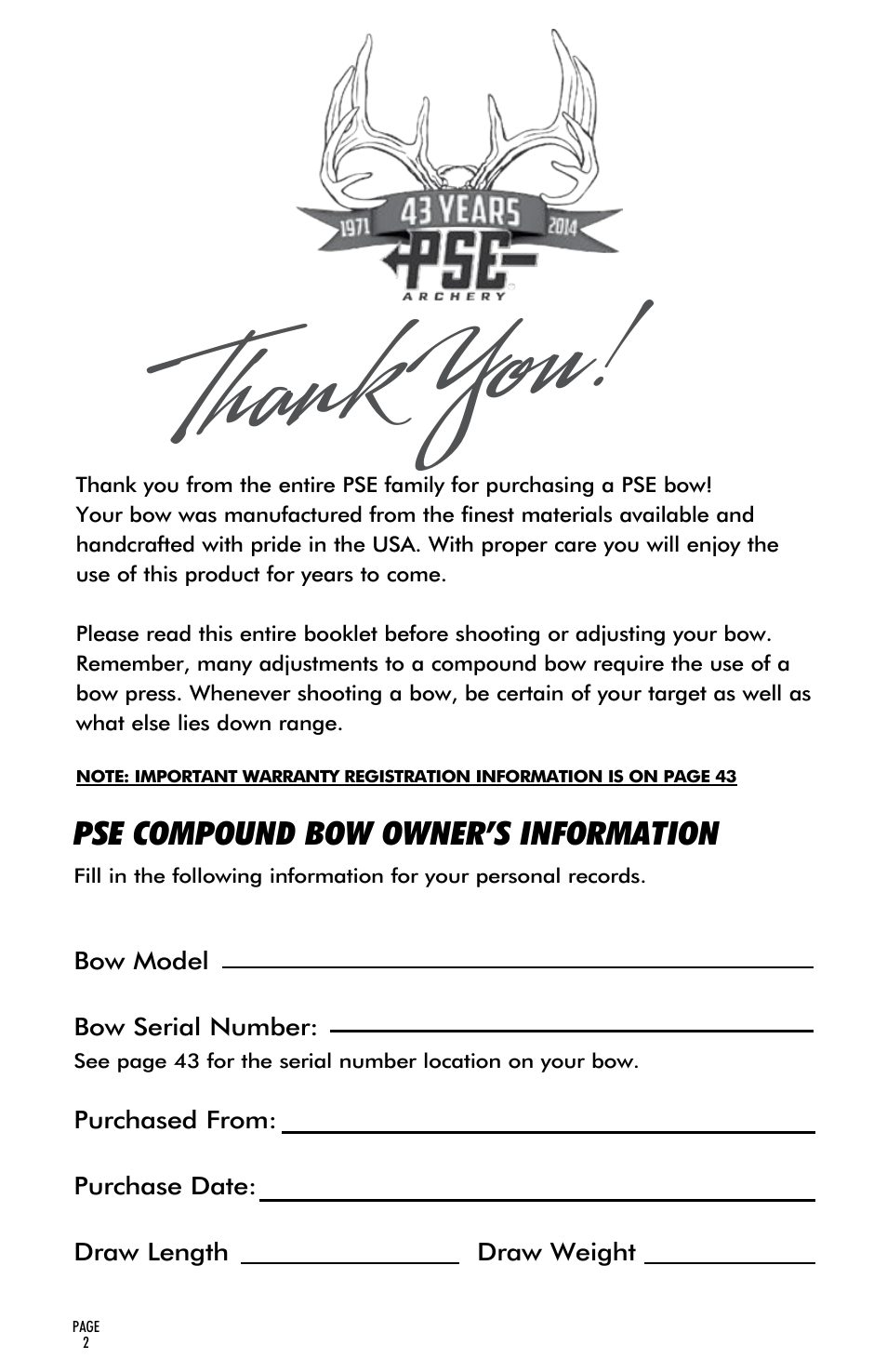 PSE Archery Compound Bow 2015 User Manual | 42 pages
