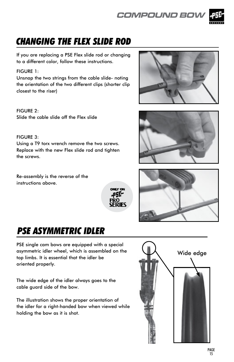 Pse asymmetric idler, Changing the flex slide rod, Compound bow | PSE Archery Compound Bow 2015 User Manual | Page 14 / 42
