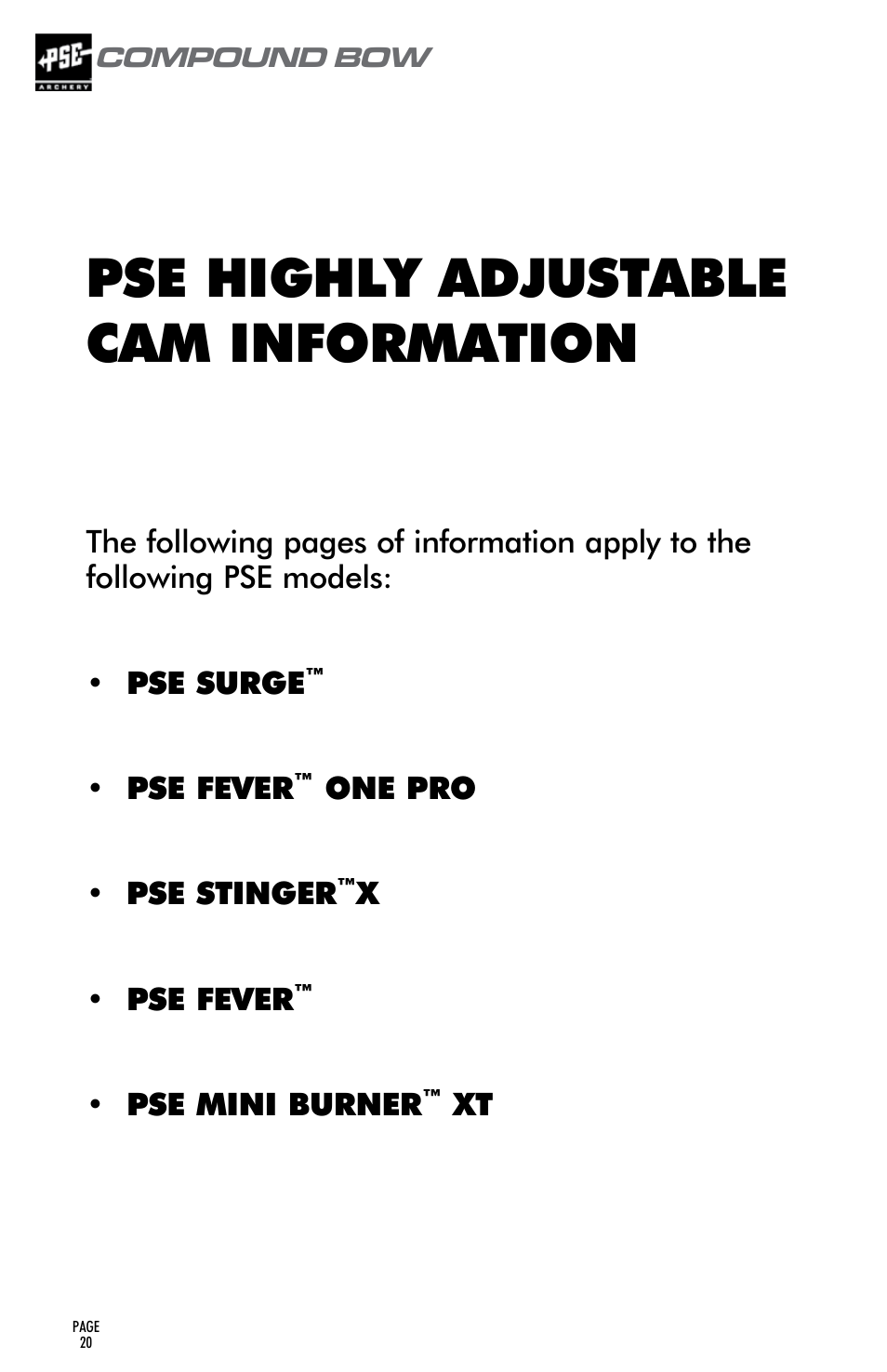 Pse highly adjustable cam information | PSE Archery Compound Bow 2015 User Manual | Page 19 / 42