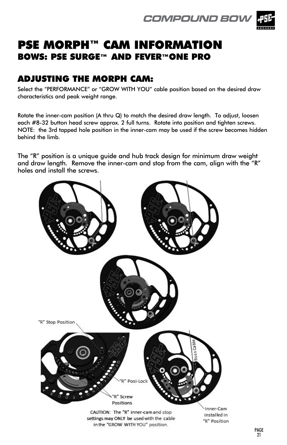 Pse morph™ cam information, Compound bow | PSE Archery Compound Bow 2015 User Manual | Page 20 / 42