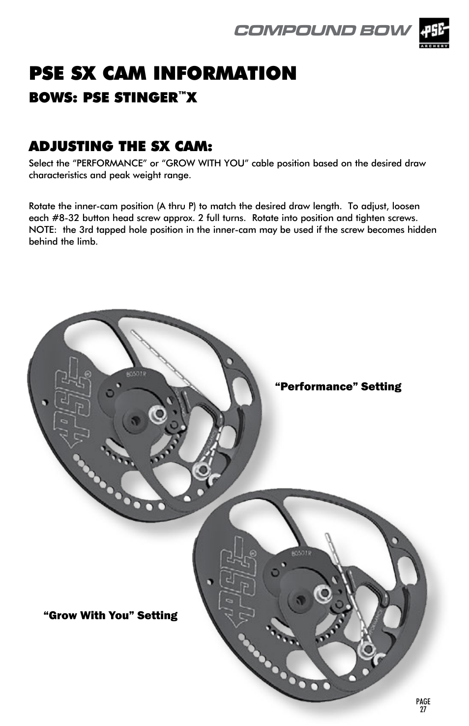 Pse sx cam information, Compound bow | PSE Archery Compound Bow 2015 User Manual | Page 26 / 42