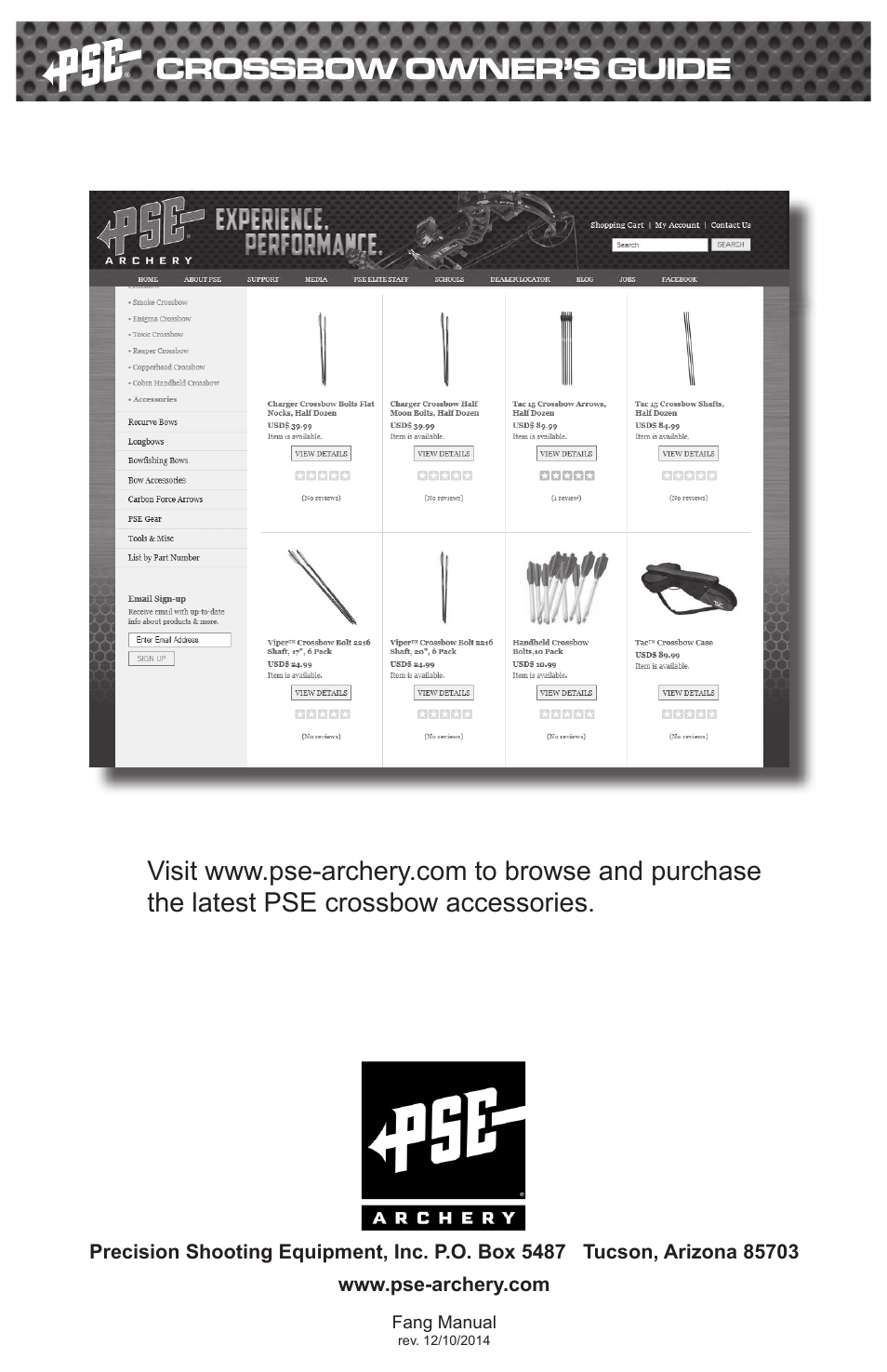 Crossbow owner’s guide | PSE Archery Fang Crossbow 2015 User Manual | Page 12 / 12