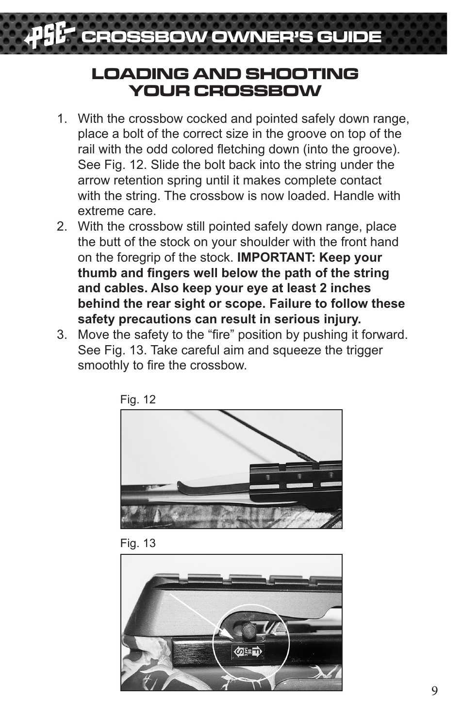 Crossbow owner’s guide, Loading and shooting your crossbow | PSE Archery Fang Crossbow 2015 User Manual | Page 9 / 12