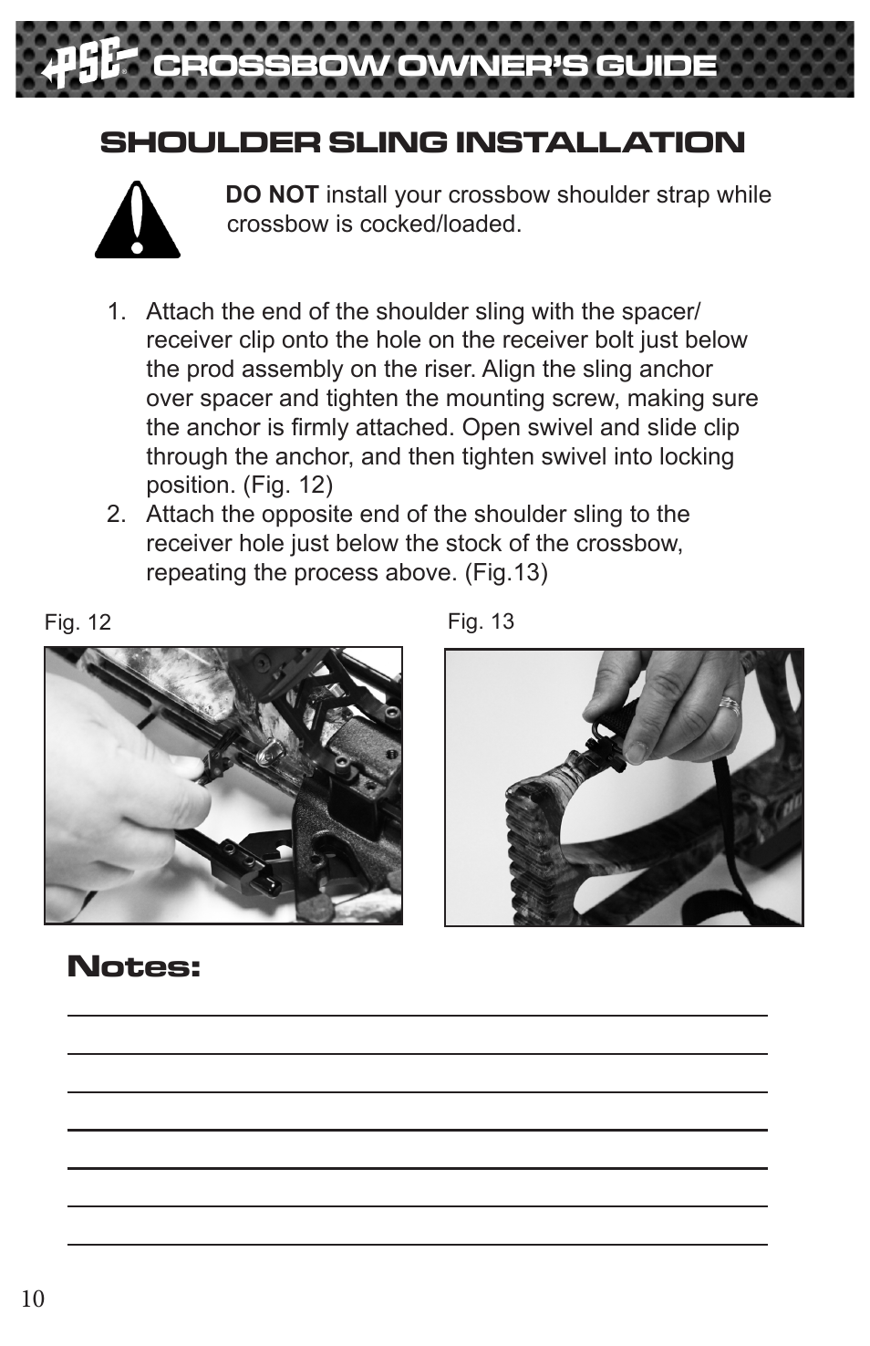 Crossbow owner’s guide, Shoulder sling installation | PSE Archery Vector Crossbow 2015 User Manual | Page 10 / 12