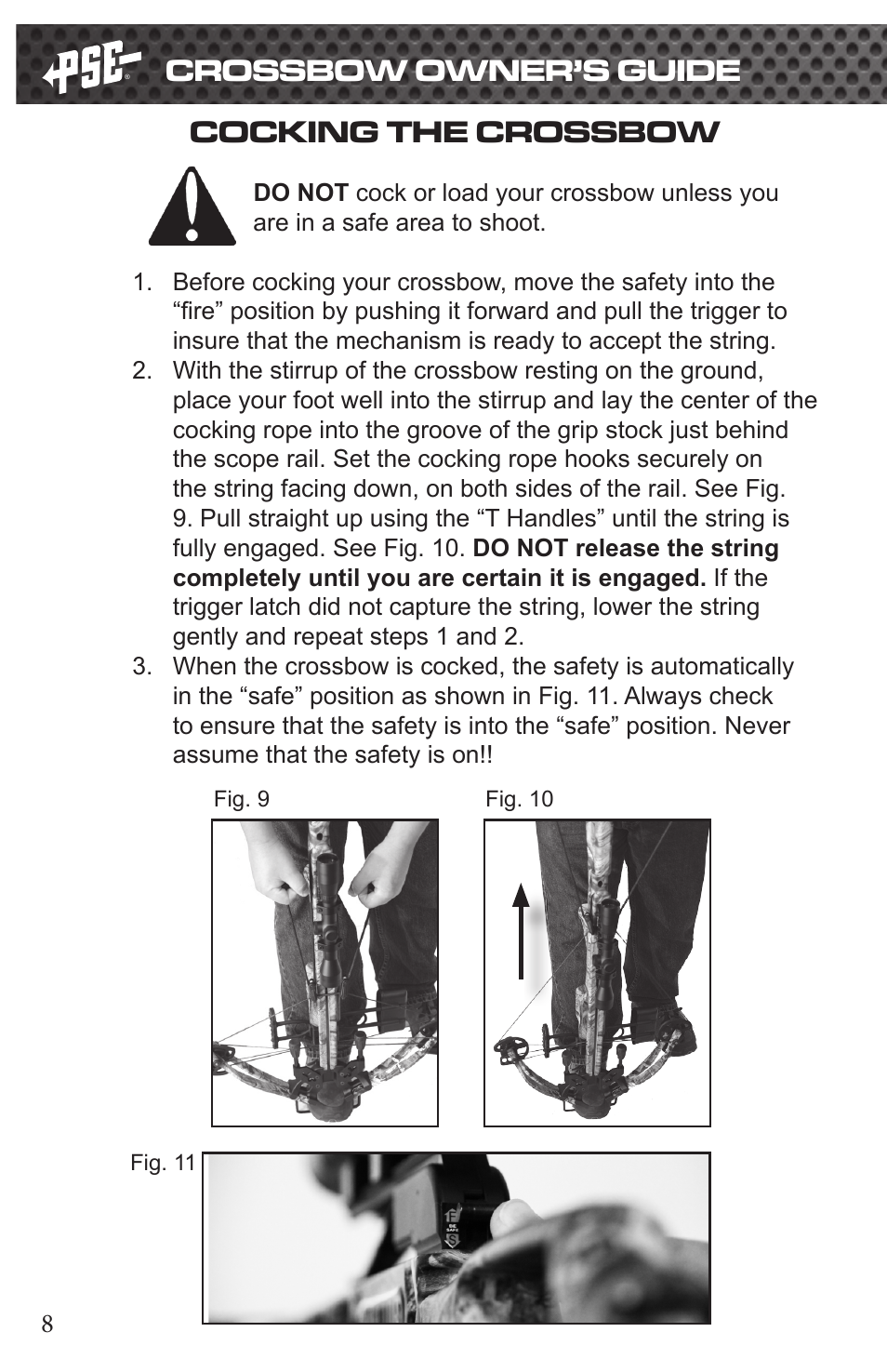 Crossbow owner’s guide, Cocking the crossbow | PSE Archery Vector Crossbow 2015 User Manual | Page 8 / 12