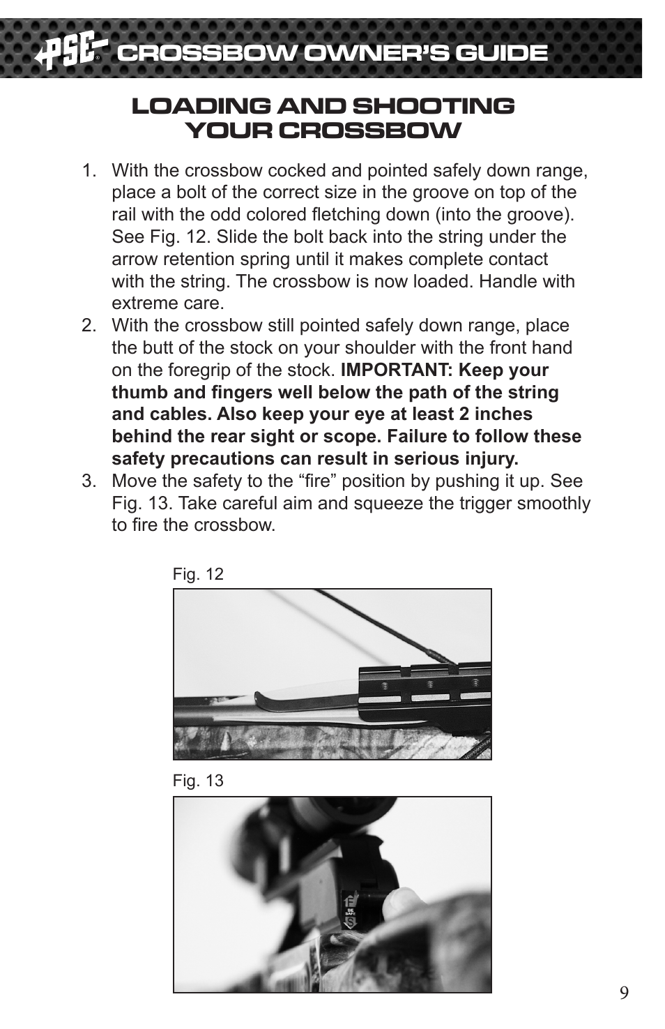 Crossbow owner’s guide, Loading and shooting your crossbow | PSE Archery Vector Crossbow 2015 User Manual | Page 9 / 12