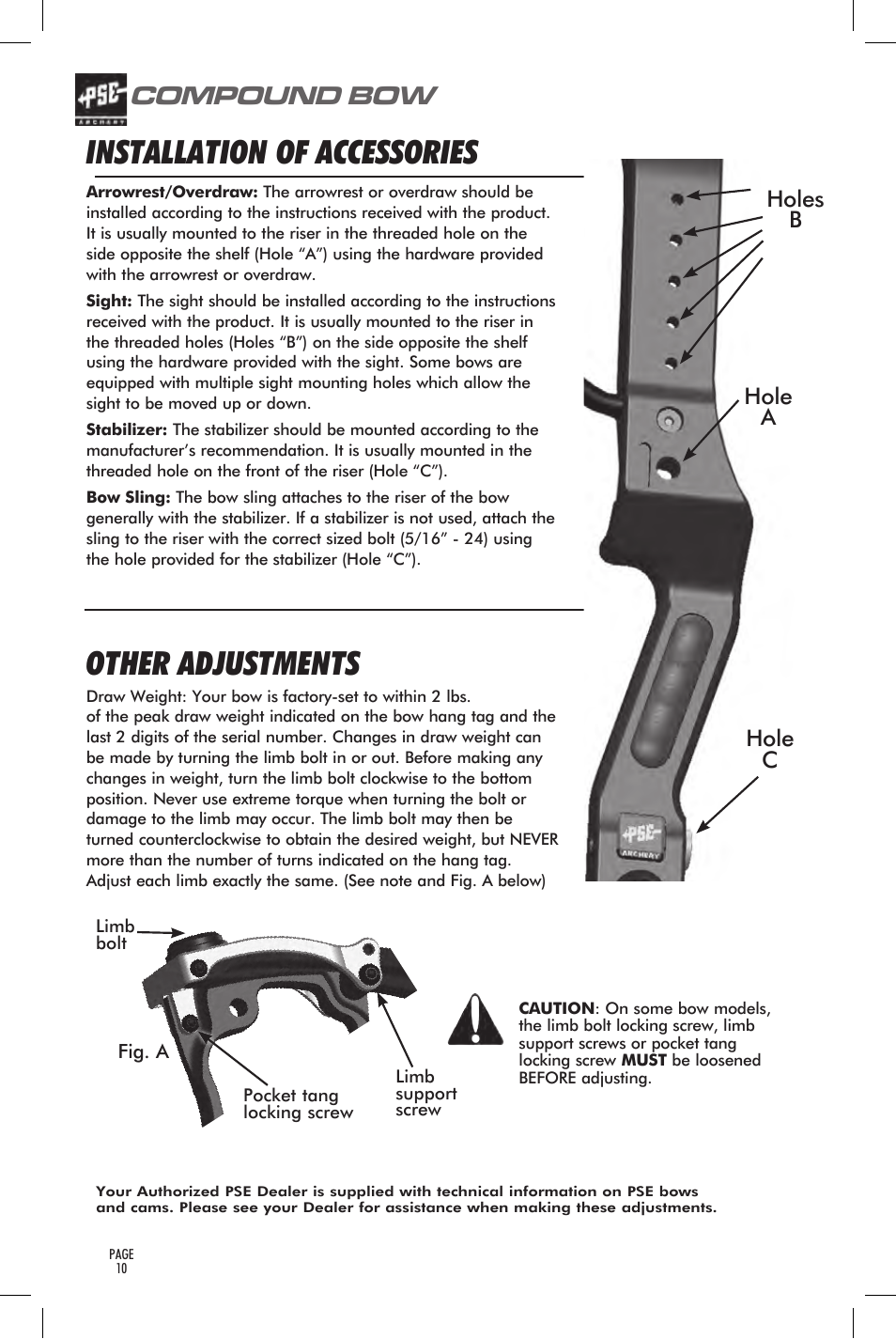 Installation of accessories, Other adjustments, Compound bow | PSE Archery Bow 2014 User Manual | Page 10 / 44