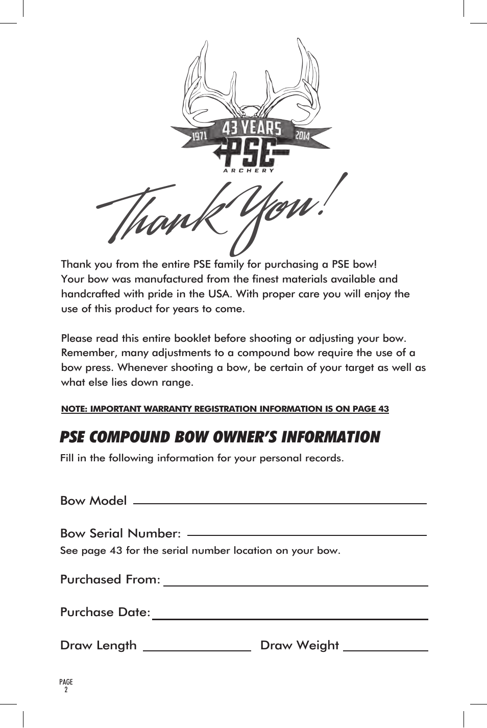 PSE Archery Bow 2014 User Manual | Page 2 / 44