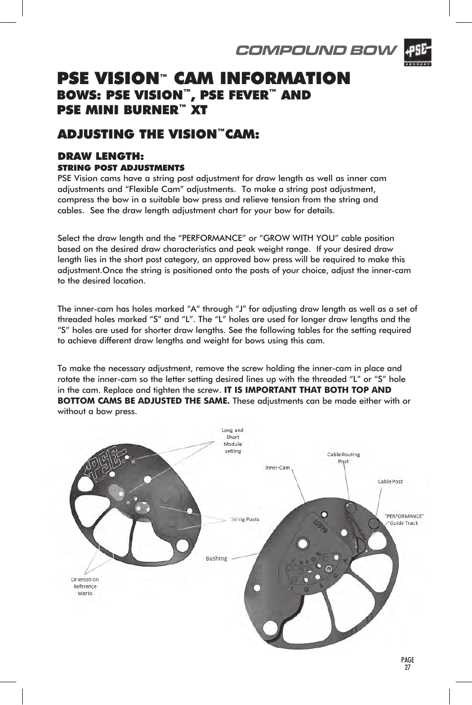 Pse vision, Cam information, Compound bow | PSE Archery Bow 2014 User Manual | Page 27 / 44