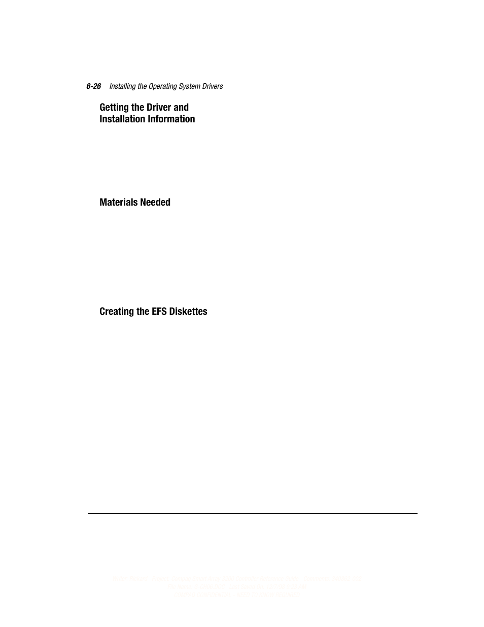 Getting the driver and installation information, Materials needed, Creating the efs diskettes | Compaq 3200 User Manual | Page 108 / 211