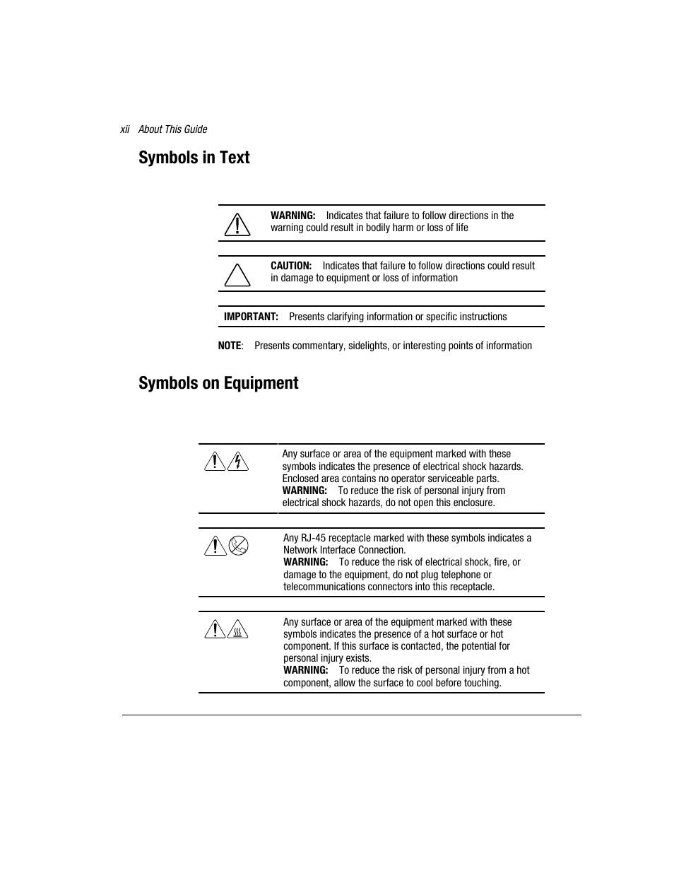 Symbols in text, Symbols on equipment | Compaq 3200 User Manual | Page 11 / 211