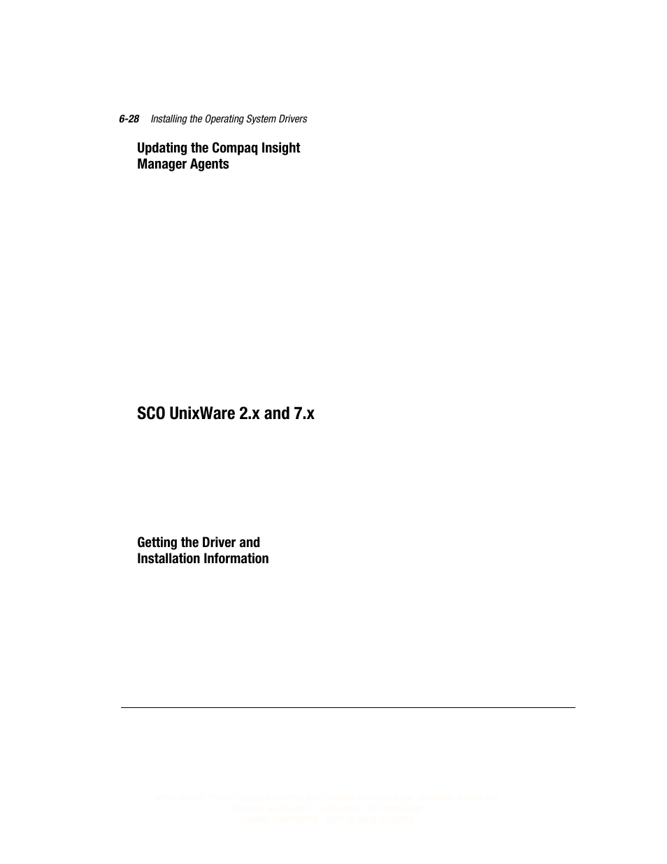 Sco unixware 2.x and 7.x, Updating the compaq insight manager agents, Getting the driver and installation information | Compaq 3200 User Manual | Page 110 / 211