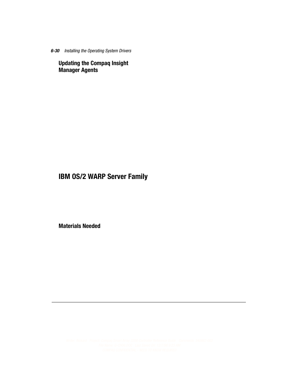 Ibm os/2 warp server family, Updating the compaq insight manager agents, Materials needed | Compaq 3200 User Manual | Page 112 / 211