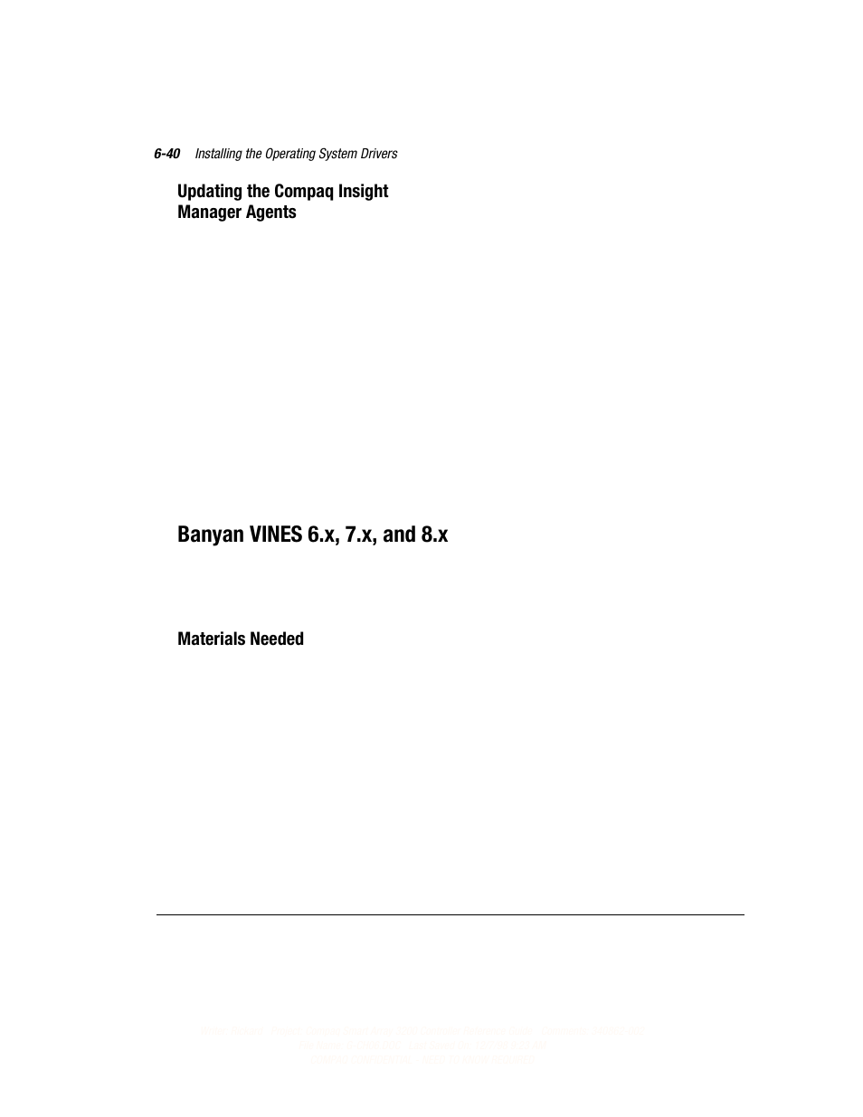 Banyan vines 6.x, 7.x, and 8.x, Updating the compaq insight manager agents, Materials needed | Compaq 3200 User Manual | Page 122 / 211