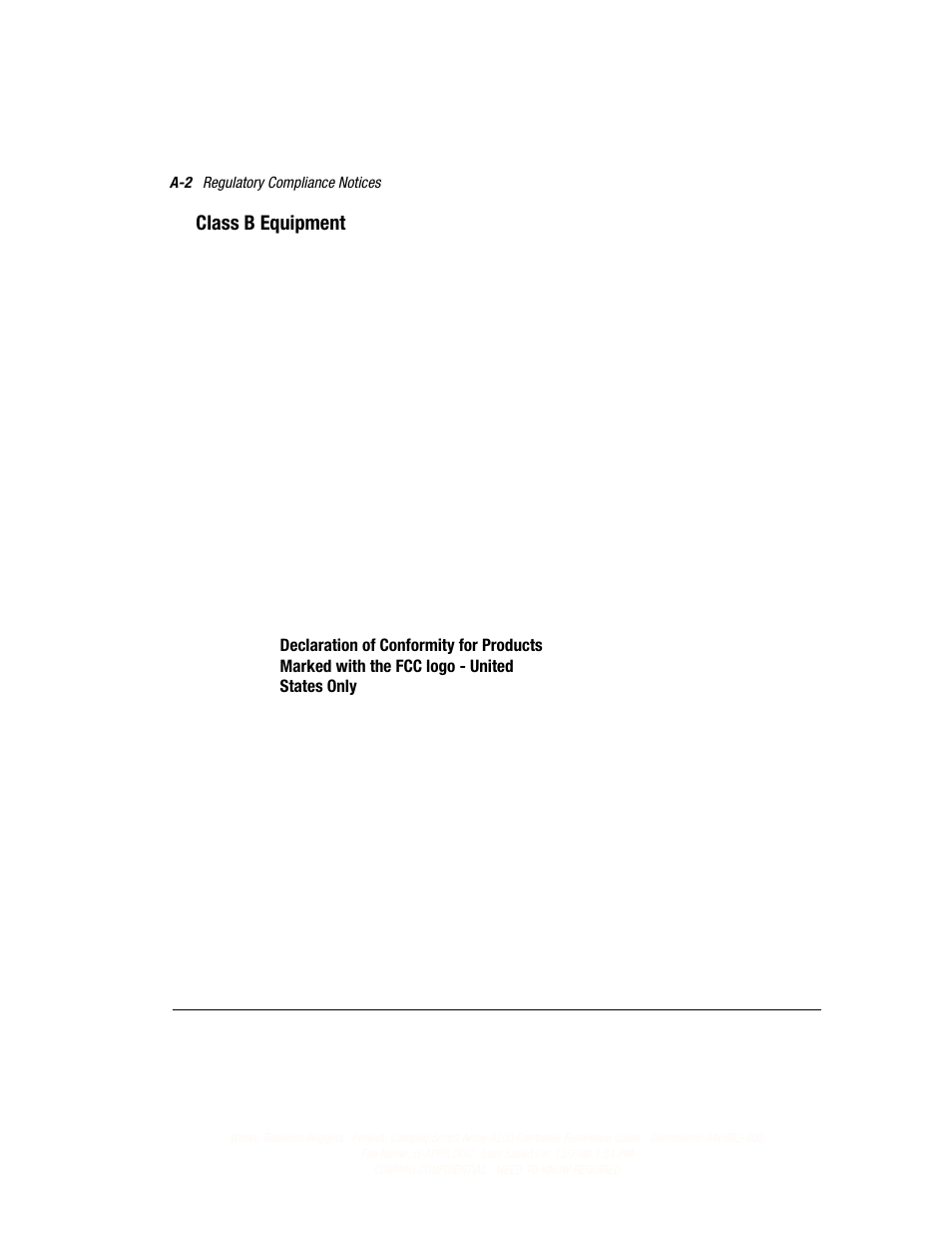 Class b equipment | Compaq 3200 User Manual | Page 125 / 211