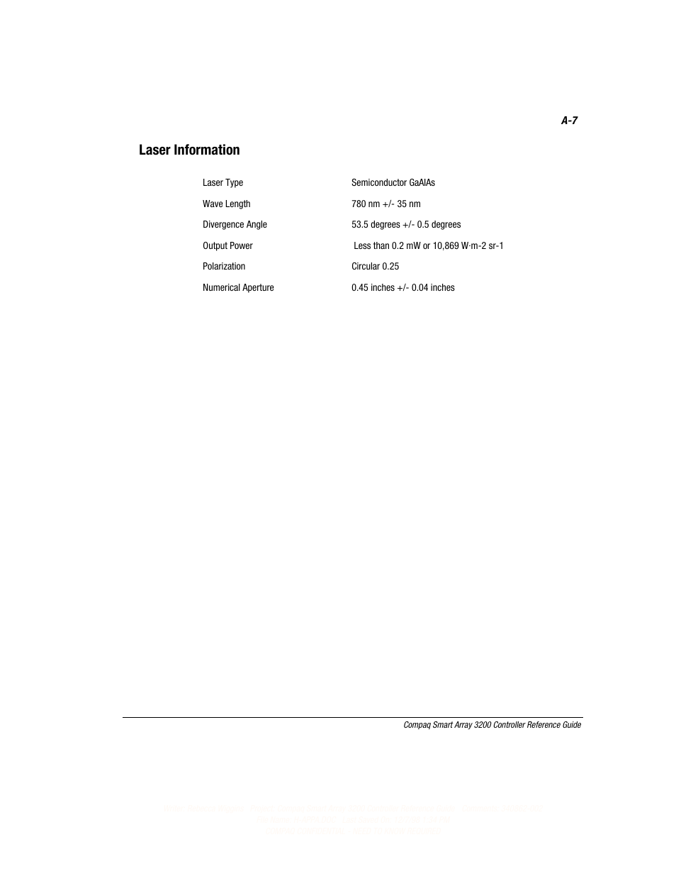 Laser information | Compaq 3200 User Manual | Page 130 / 211