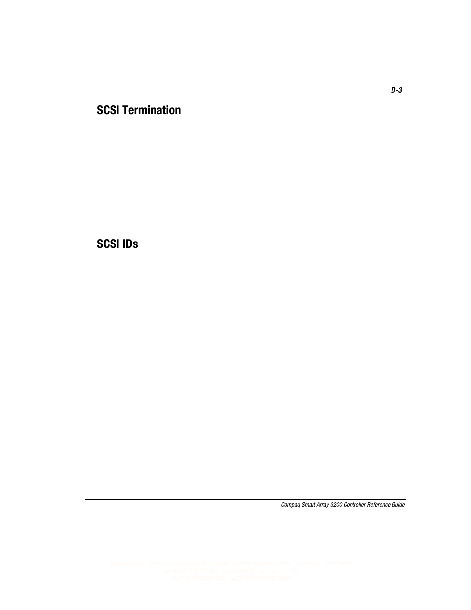 Scsi termination, Scsi ids | Compaq 3200 User Manual | Page 139 / 211