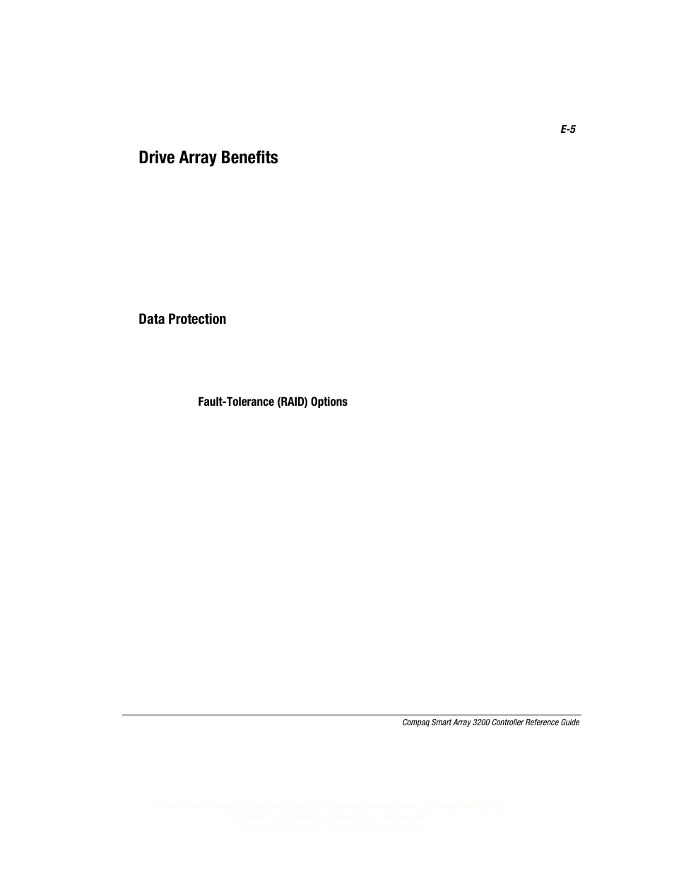 Drive array benefits, Data protection | Compaq 3200 User Manual | Page 147 / 211