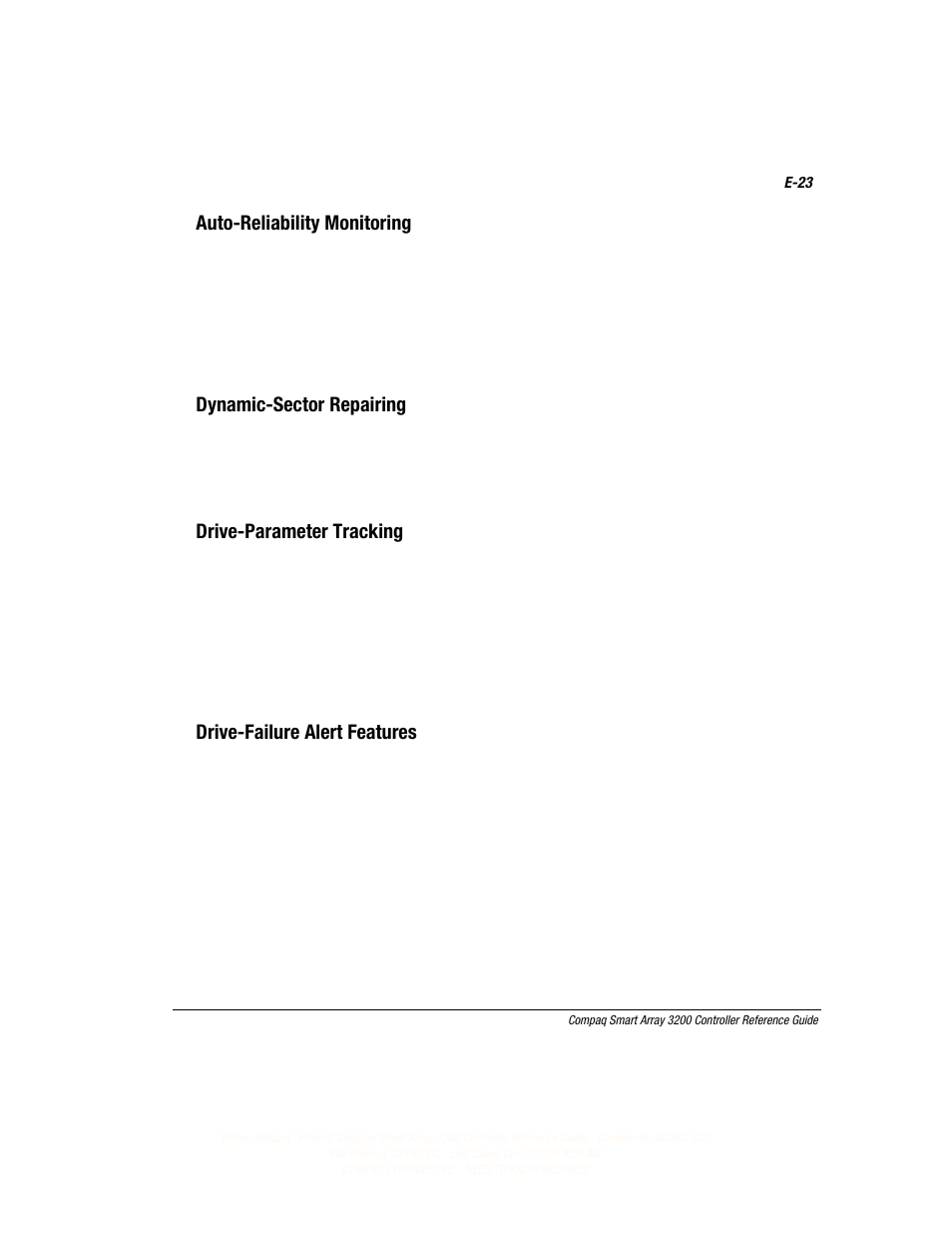 Auto-reliability monitoring, Dynamic-sector repairing, Drive-parameter tracking | Drive-failure alert features | Compaq 3200 User Manual | Page 165 / 211