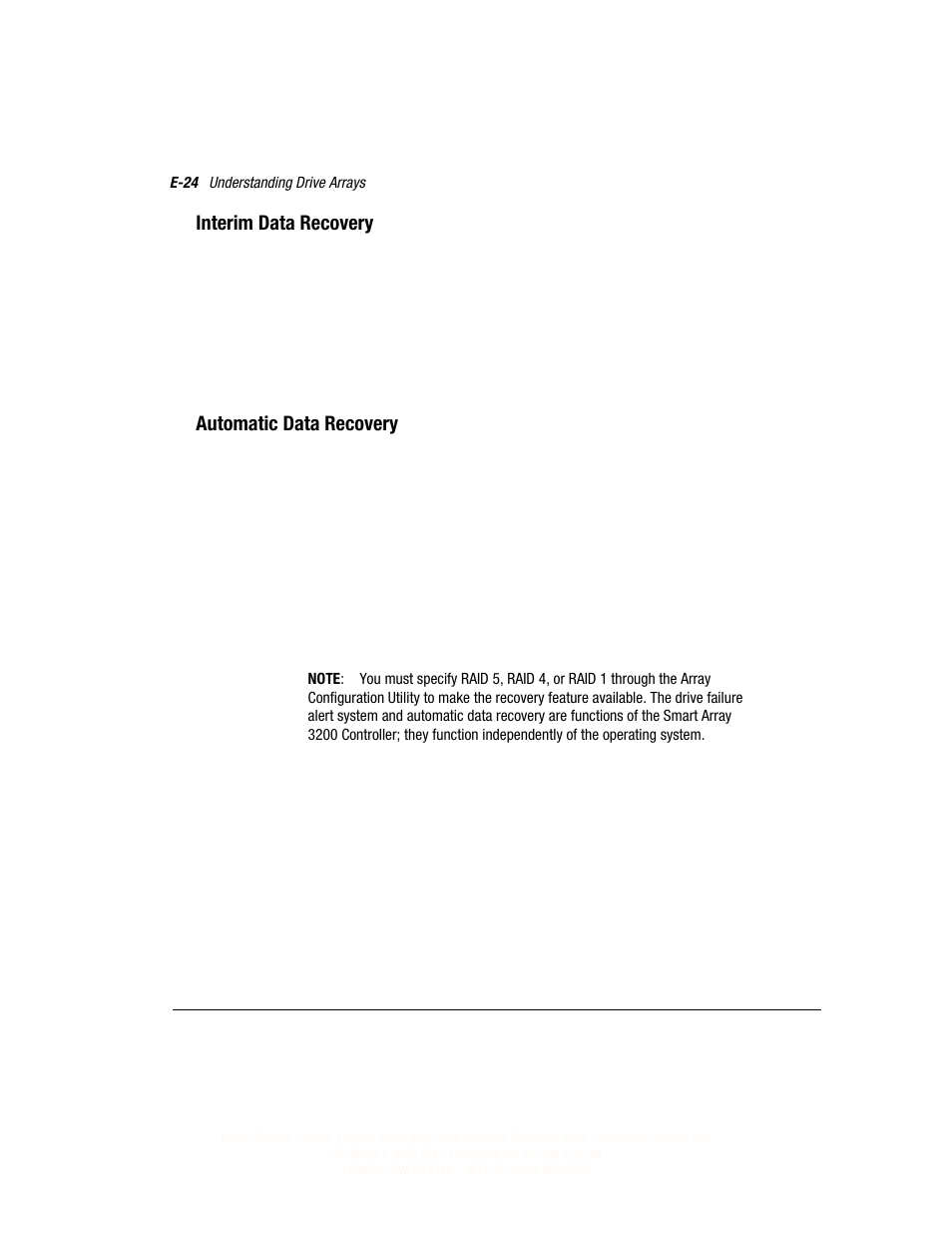 Interim data recovery, Automatic data recovery | Compaq 3200 User Manual | Page 166 / 211