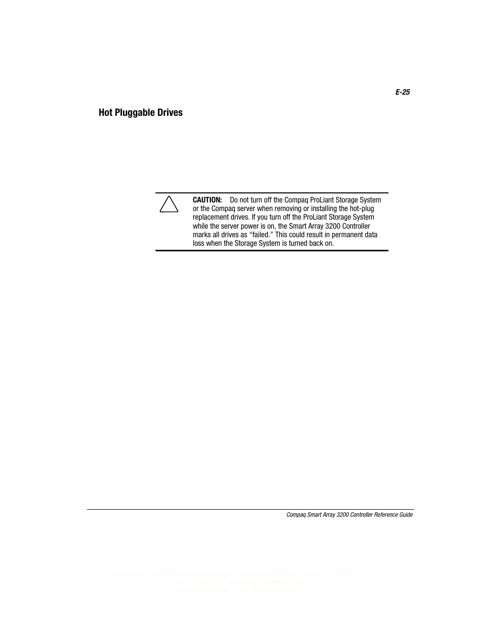 Hot pluggable drives | Compaq 3200 User Manual | Page 167 / 211