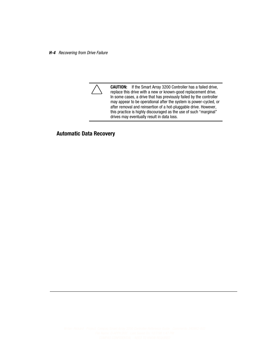 Automatic data recovery | Compaq 3200 User Manual | Page 184 / 211