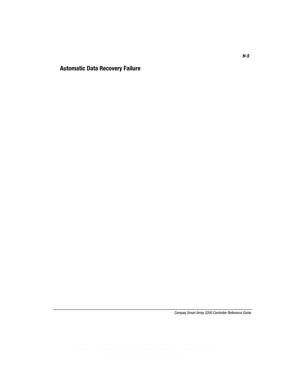 Automatic data recovery failure | Compaq 3200 User Manual | Page 185 / 211