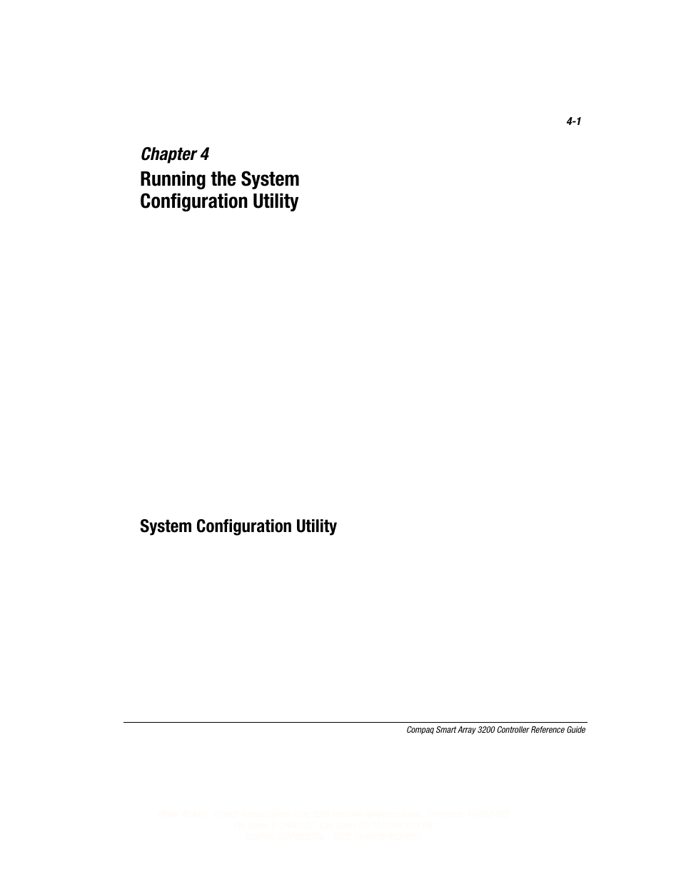 Chapter 4, Running the system configuration utility, System configuration utility | Compaq 3200 User Manual | Page 39 / 211