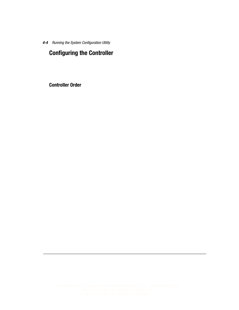 Configuring the controller, Controller order | Compaq 3200 User Manual | Page 42 / 211