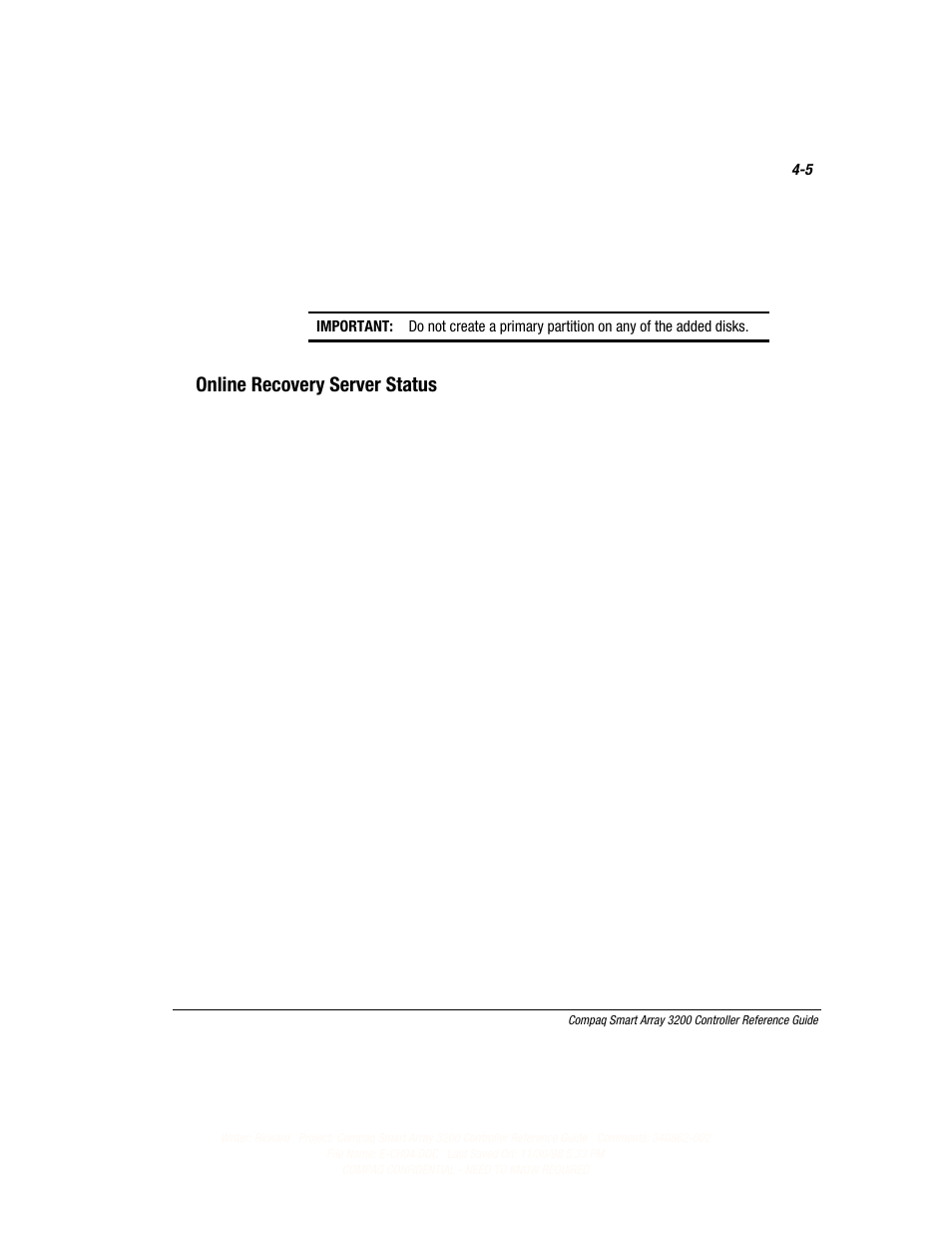 Online recovery server status | Compaq 3200 User Manual | Page 43 / 211