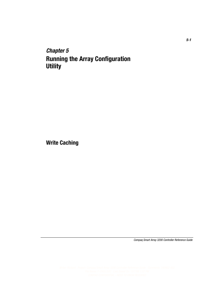 Chapter 5: running the array configuration utility, Chapter 5, Running the array configuration utility | Continued, Write caching | Compaq 3200 User Manual | Page 45 / 211