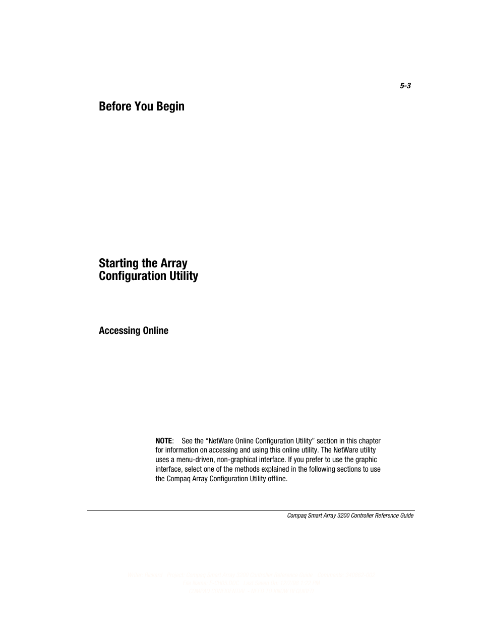 Before you begin, Starting the array configuration utility, Accessing online | Compaq 3200 User Manual | Page 47 / 211