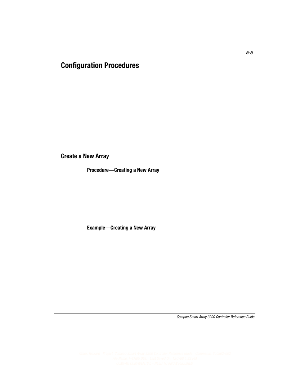 Configuration procedures, Create a new array | Compaq 3200 User Manual | Page 49 / 211