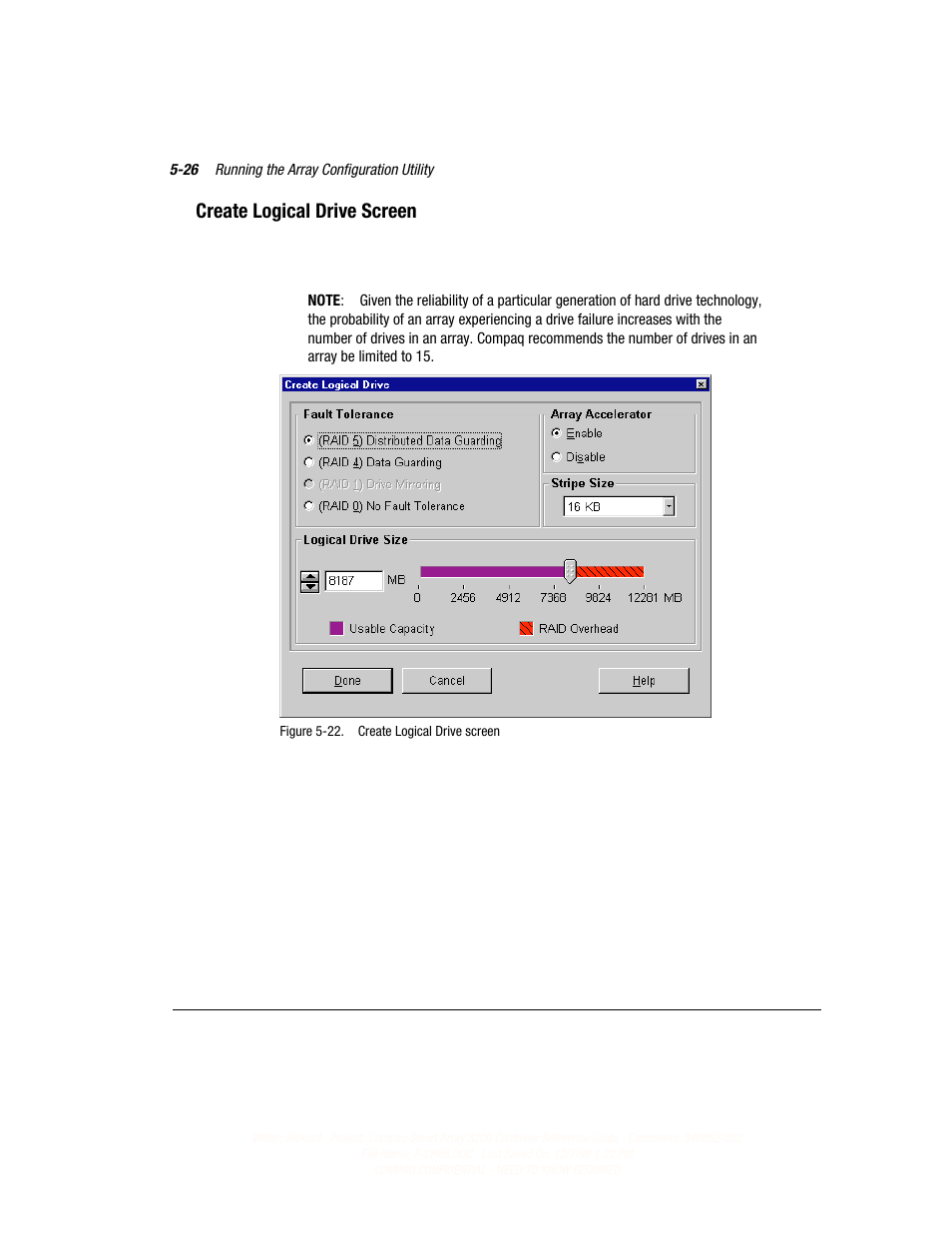 Create logical drive screen | Compaq 3200 User Manual | Page 70 / 211