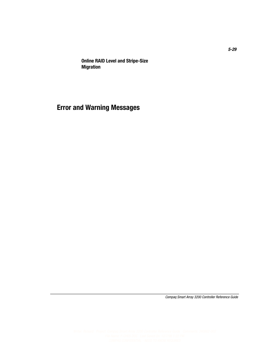 Error and warning messages | Compaq 3200 User Manual | Page 73 / 211