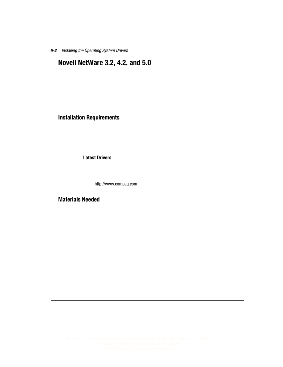 Installation requirements, Materials needed | Compaq 3200 User Manual | Page 84 / 211