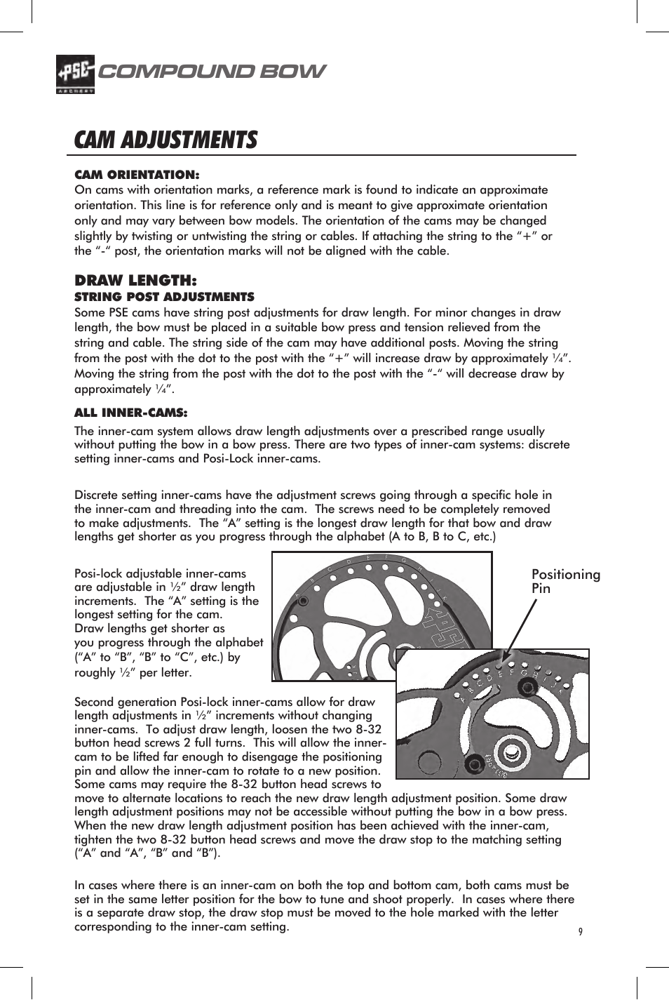 Cam adjustments, Compound bow, User’s guide | PSE Archery Bow 2013 User Manual | Page 9 / 24