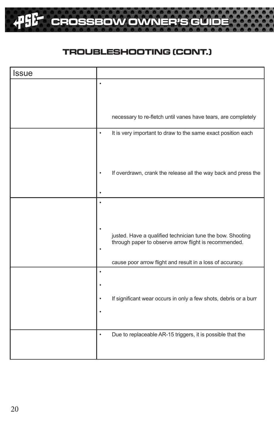 Crossbow owner’s guide | PSE Archery TAC 2013 User Manual | Page 20 / 22