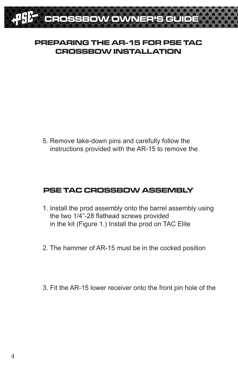 Crossbow owner’s guide | PSE Archery TAC 2013 User Manual | Page 4 / 22