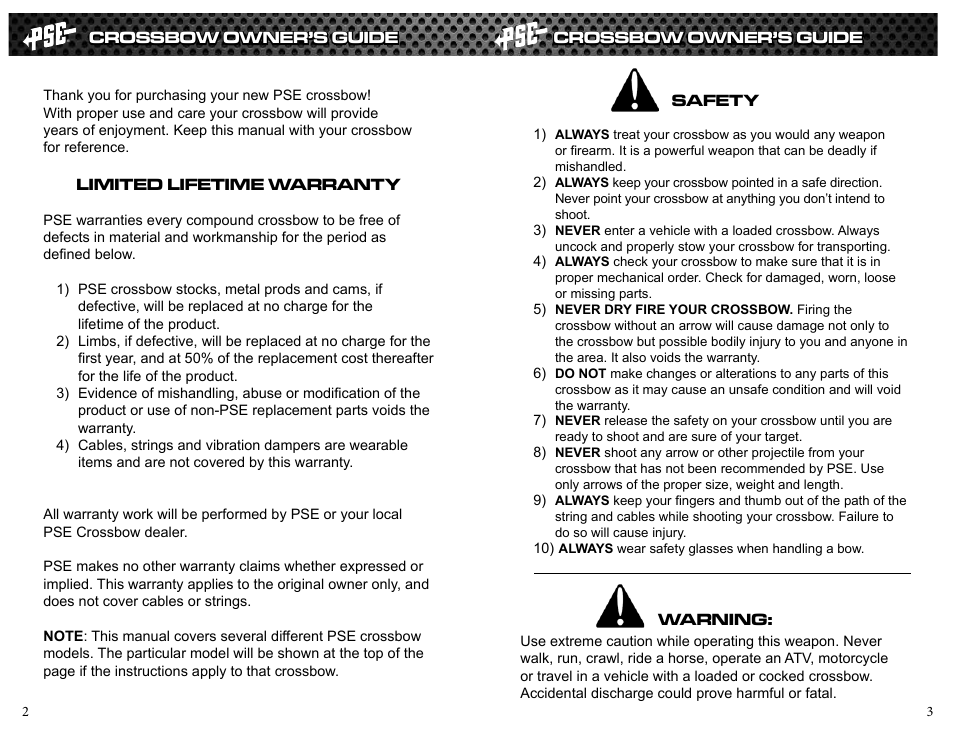 PSE Archery Crossbow 2013 User Manual | Page 2 / 7