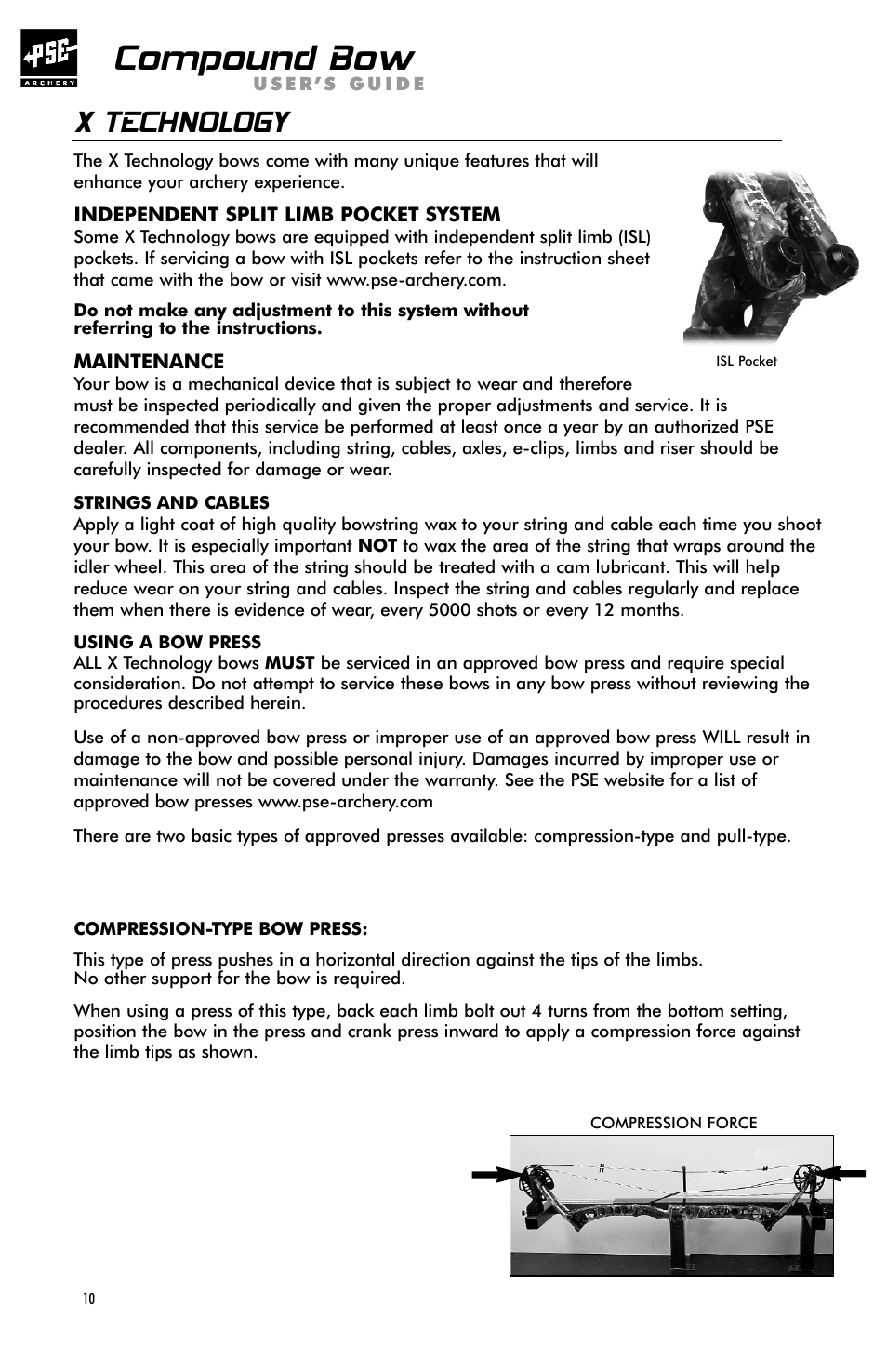 Compound bow, X technology | PSE Archery Bow 2009 User Manual | Page 10 / 16
